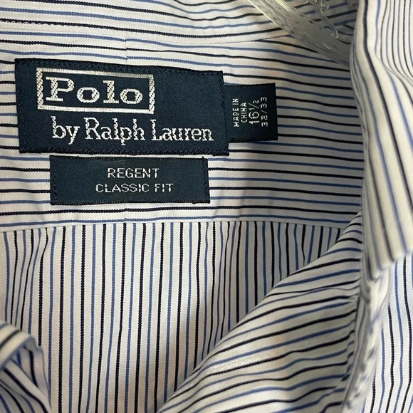 Polo Ralph Lauren Shirt Mens 16.5 36/37 Regent Custom Fit Button Up Blue Striped - Picture 2 of 8